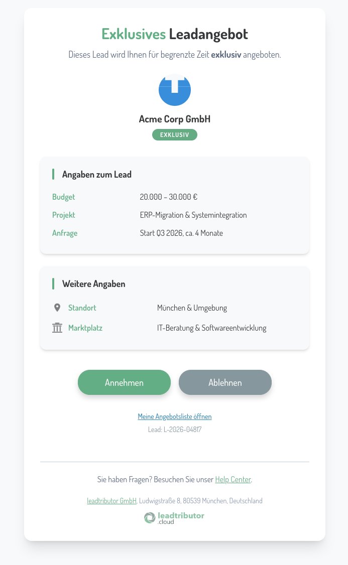 Beispiel: exklusives Leadangebot